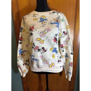 Disney Sweatshirt Mickey Minnie Goofy Donald Daisy All Over Print Pullover XS